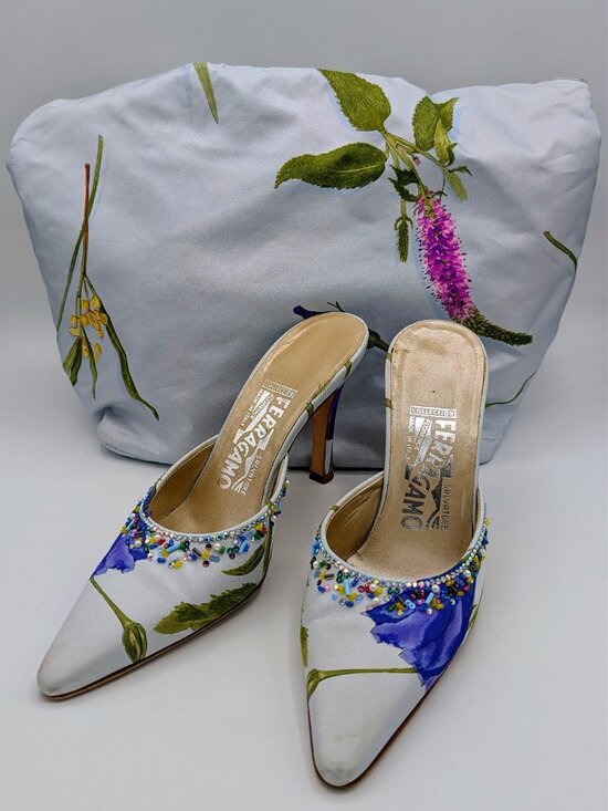 Salvatore Ferragamo Shoes - RARE Vintage Salvatore Ferragamo Shoe and Handbag Botanical Set